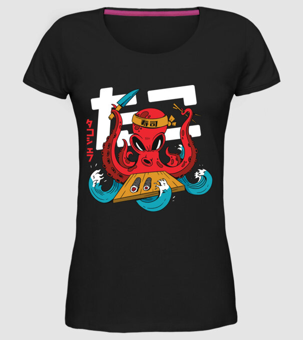 Octopus Sushi model negru pe tricou