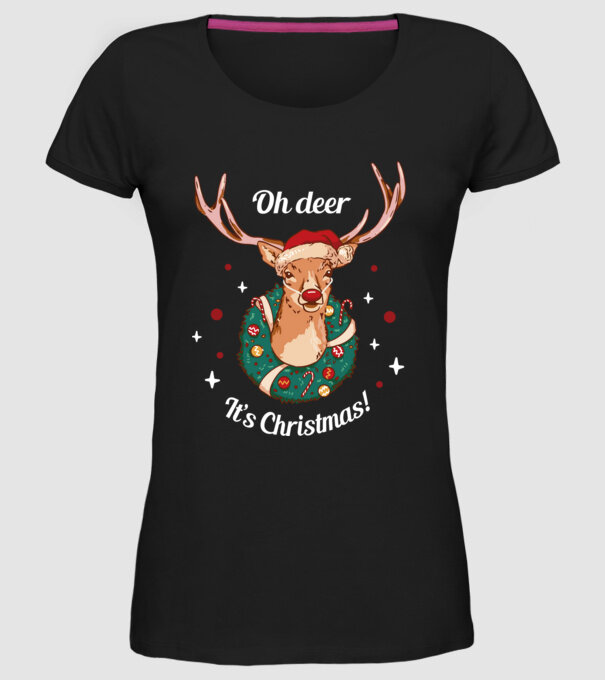 Oh deer, Christmas is here model negru pe tricou