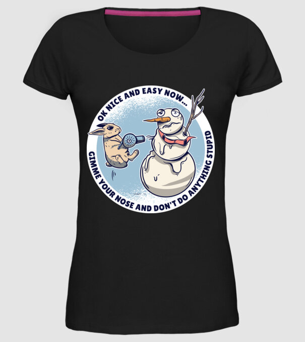 Ok nice and easy now... Iepurașul terorizează omul de zăpadă tricou amuzant model negru pe tricou
