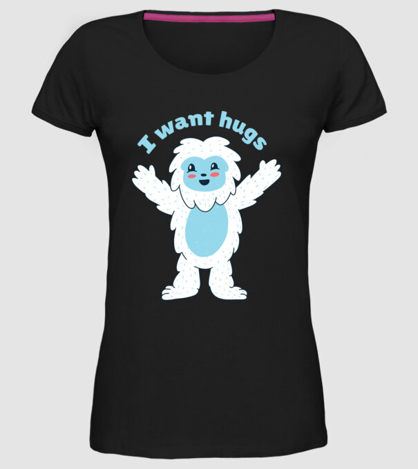 Vreau o îmbrățișare Yeti drăguț model negru pe tricou