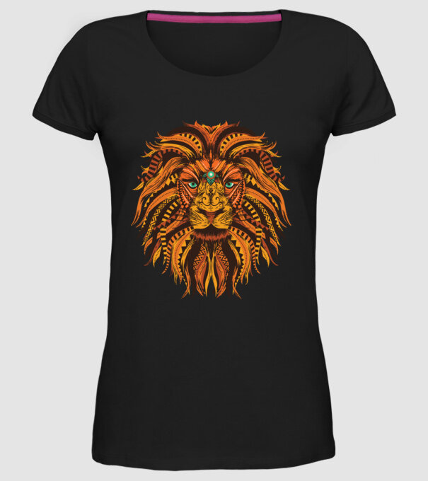Mandala cap de leu model negru pe tricou