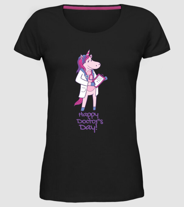 Medic Unicorn model negru pe tricou