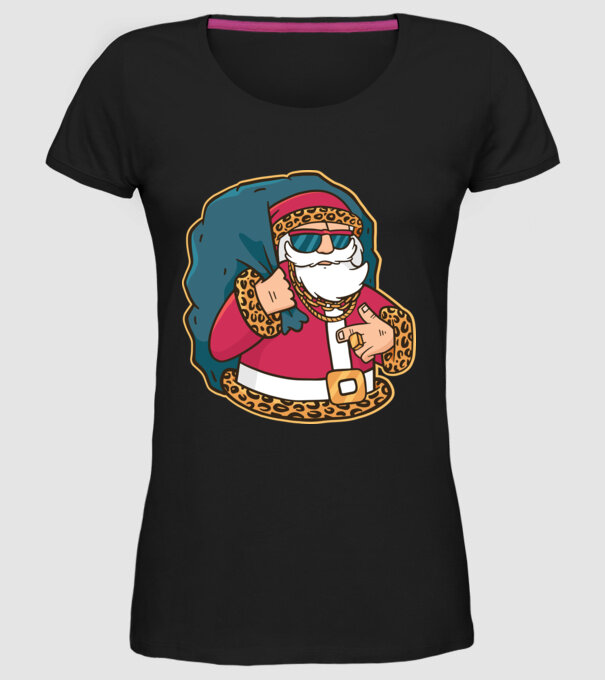 Moș Crăciun Pimp model negru pe tricou