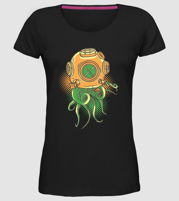 Scafandru caracatiță model negru pe tricou