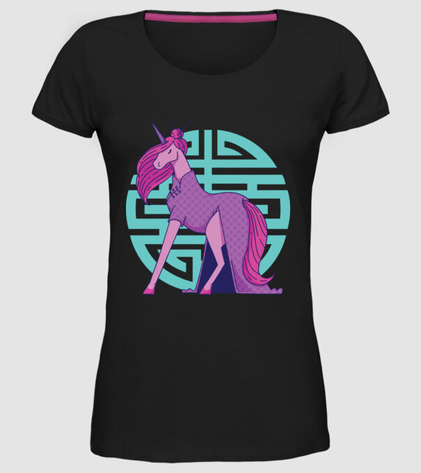 Qipao unicorn model negru pe tricou