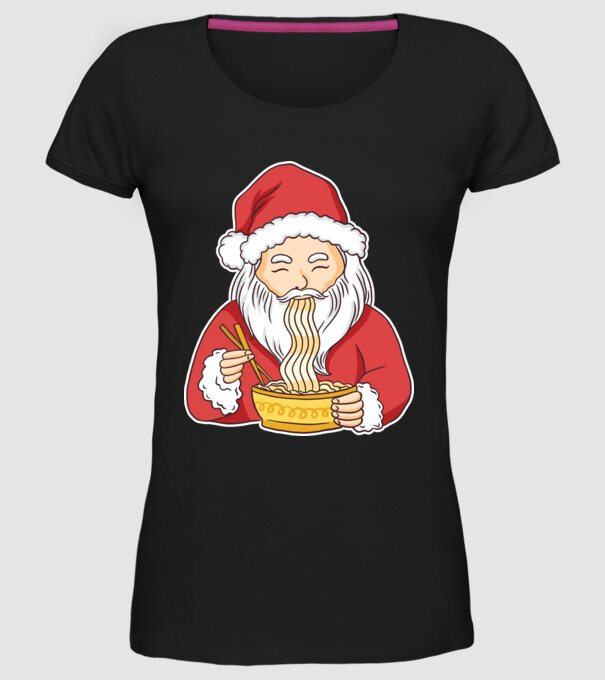 Moș Crăciun Ramen model negru pe tricou