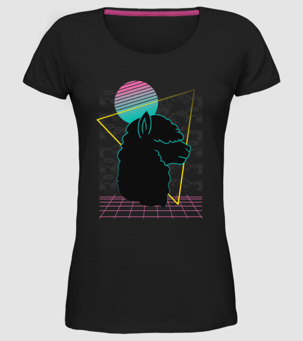 Retro Alpaka model negru pe tricou