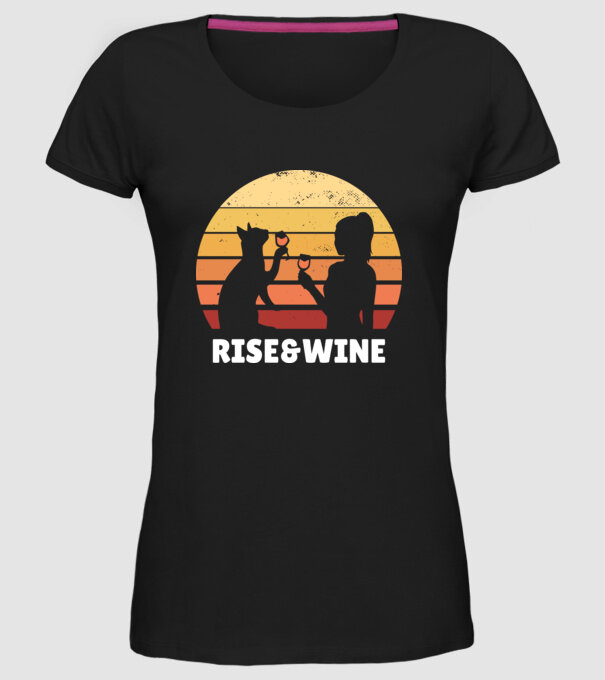 Fată Retro cu pisică și vin model negru pe tricou
