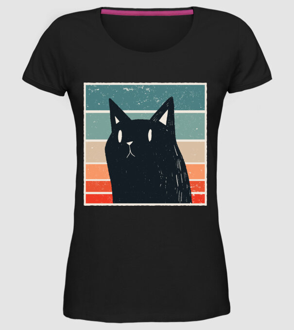 Pisică retro model negru pe tricou