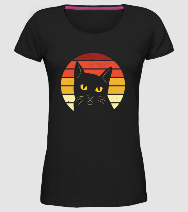 Cap pisică retro model negru pe tricou