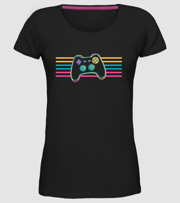 Gamer Controler Retro model negru pe tricou