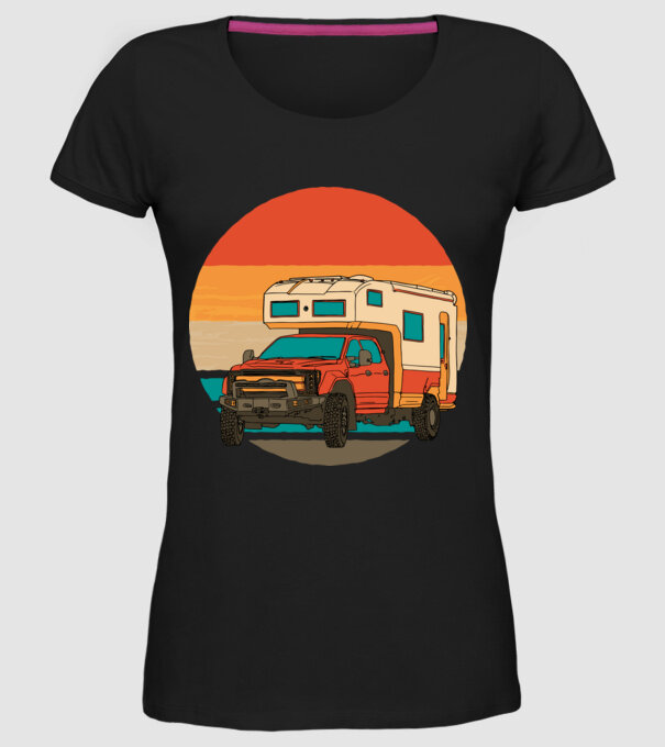 Campervan Retro model negru pe tricou