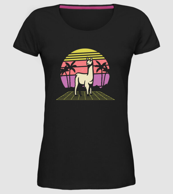 Lama Retro model negru pe tricou