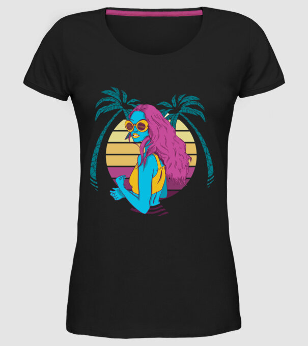 Fată Retro model negru pe tricou