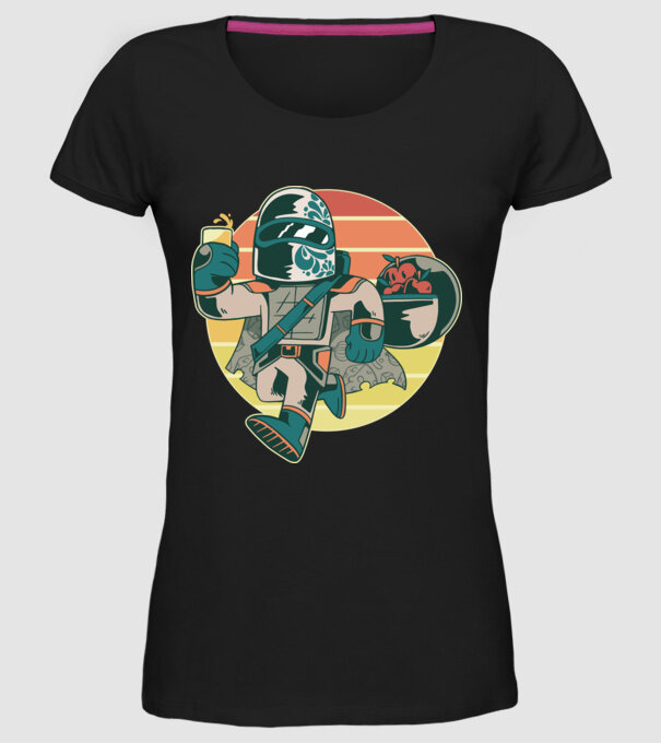 Războinic Mandalorian Retro model negru pe tricou