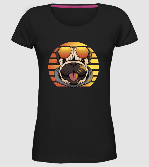 Retro mops model negru pe tricou