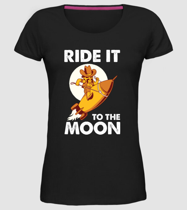 Ride it to the moon Bitcoin model negru pe tricou