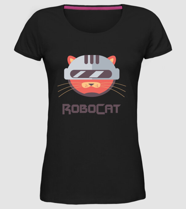 Robocat model negru pe tricou