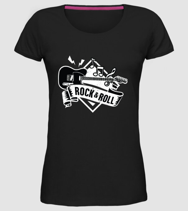 Rock & Roll chitară model negru pe tricou