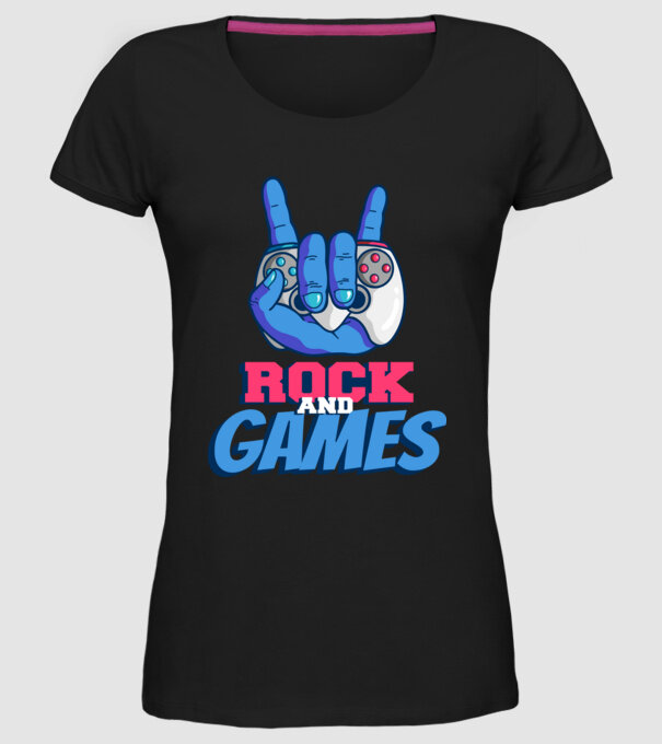 Rock And Games model negru pe tricou