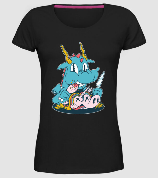 Dragonul a mâncat unicornul model negru pe tricou