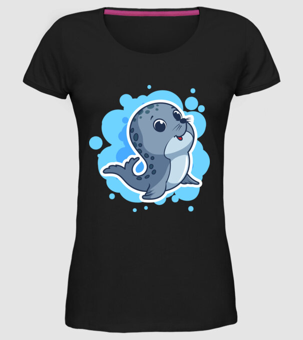 Sea Lion - Focă drăguță model negru pe tricou