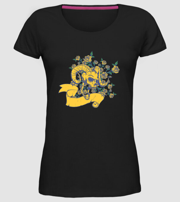 Skull with Roses model negru pe tricou