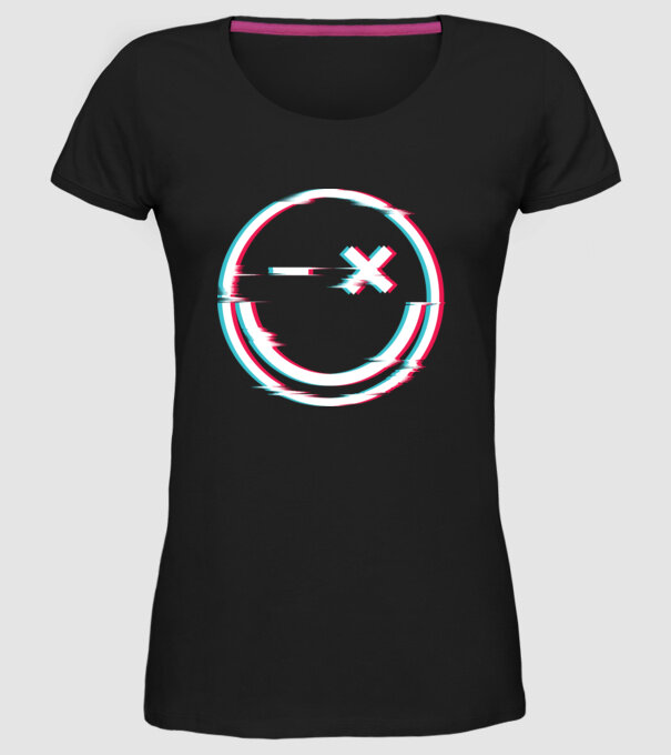 Smile glitch neon tiktok style model negru pe tricou