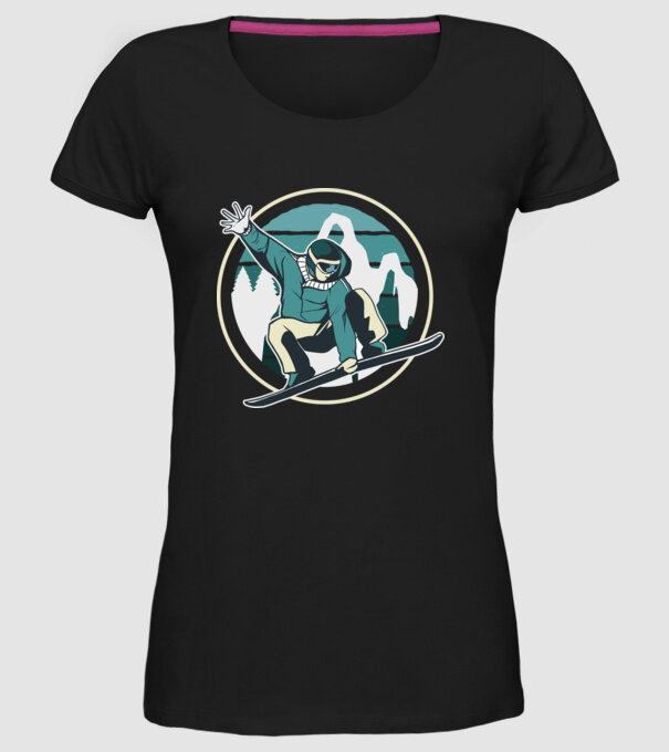 Săritură Snowboard model negru pe tricou