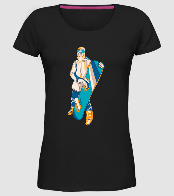 Snowboarder model negru pe tricou