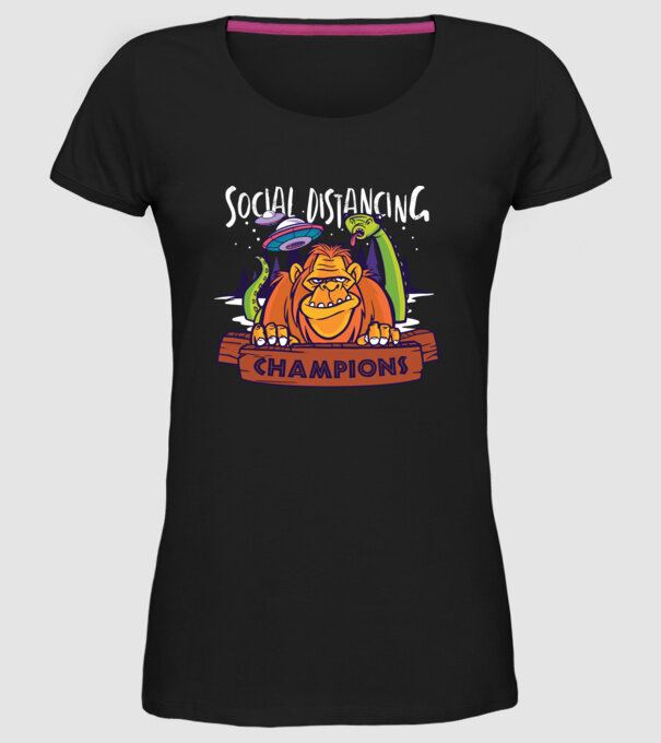 Campioni Social Distancing model negru pe tricou