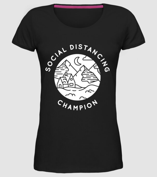 Social distancing champion model negru pe tricou