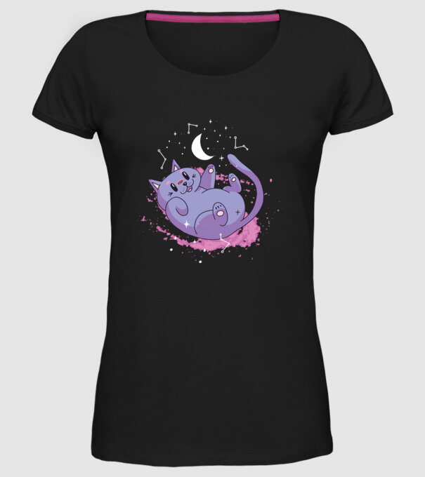 Space Cat - pisică drăguță în spațiu model negru pe tricou
