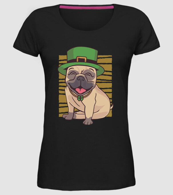 Sfântul Patrick Mops model negru pe tricou