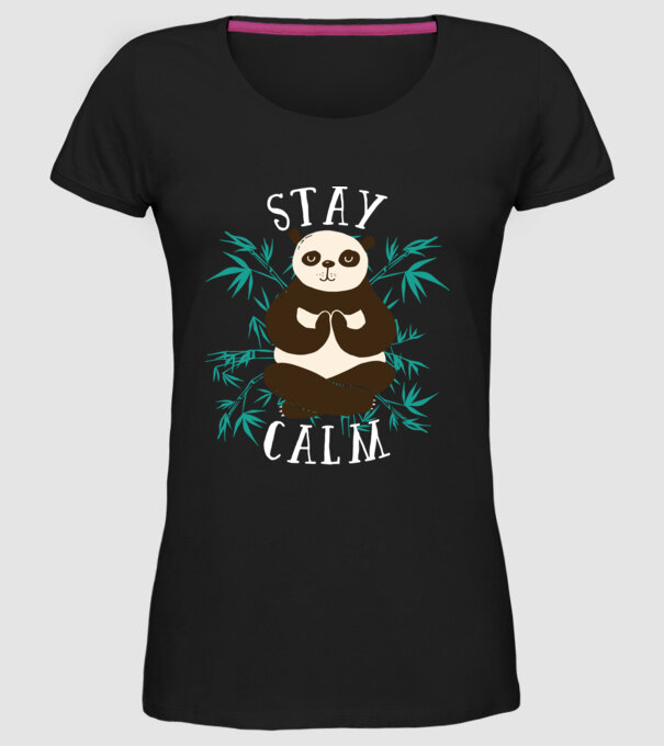 Stay Calm Panda meditație model negru pe tricou