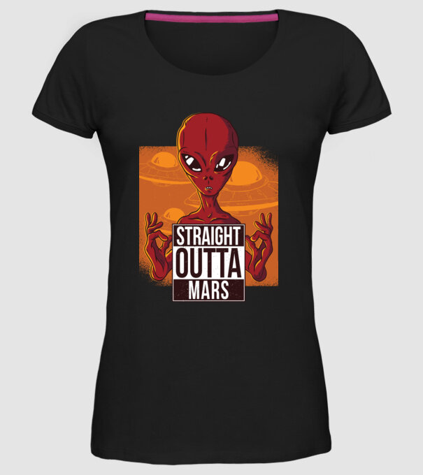 Straight Outta Mars Alien model negru pe tricou