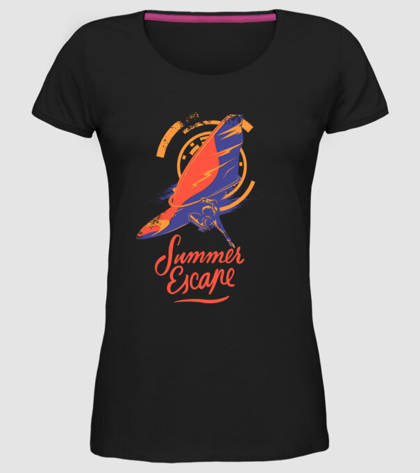 Summer escape Surf model negru pe tricou