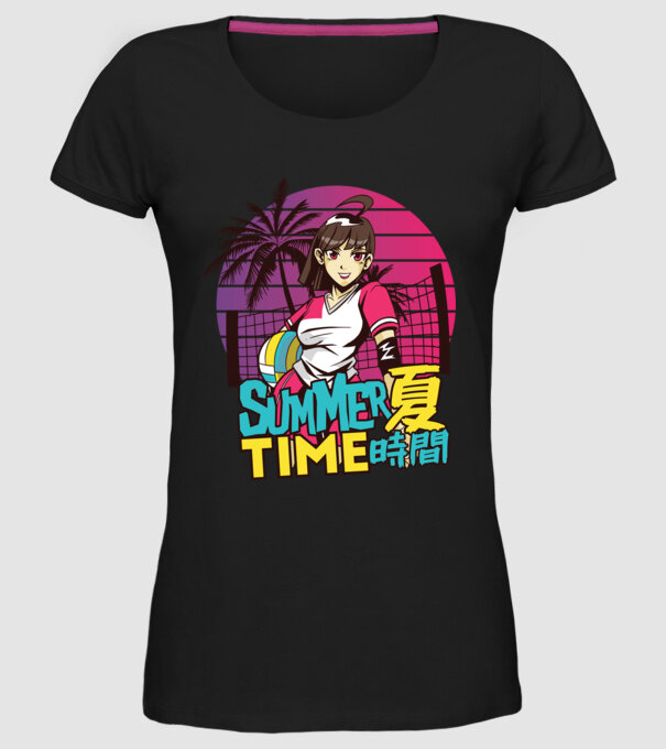 Summer Girl Anime Fată Manga model negru pe tricou