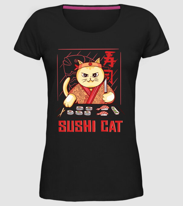 Pisică Sushi model negru pe tricou