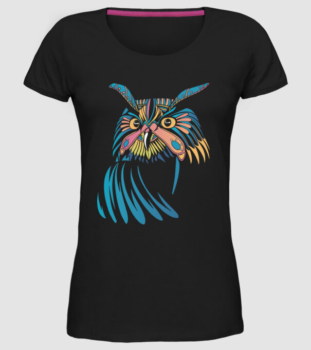 Bufniță colorată model negru pe tricou