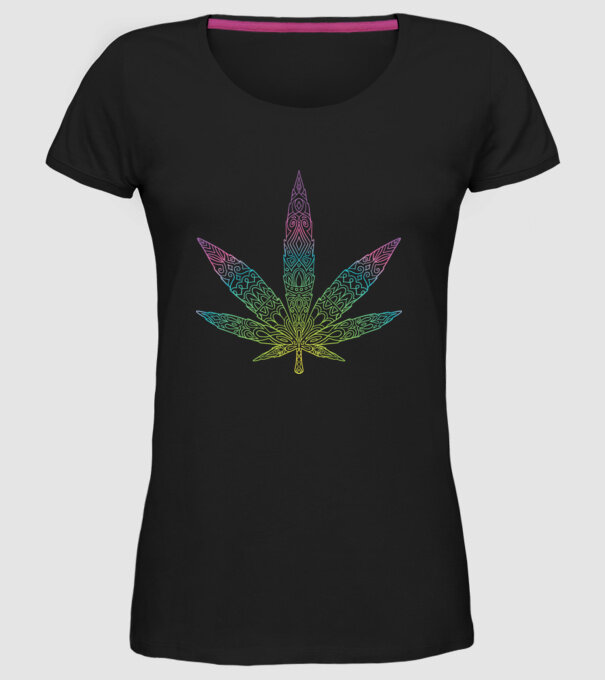 Frunză colorată de marijuana model negru pe tricou