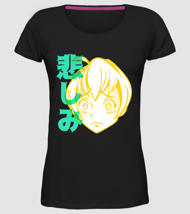fată tristă Anime model negru pe tricou