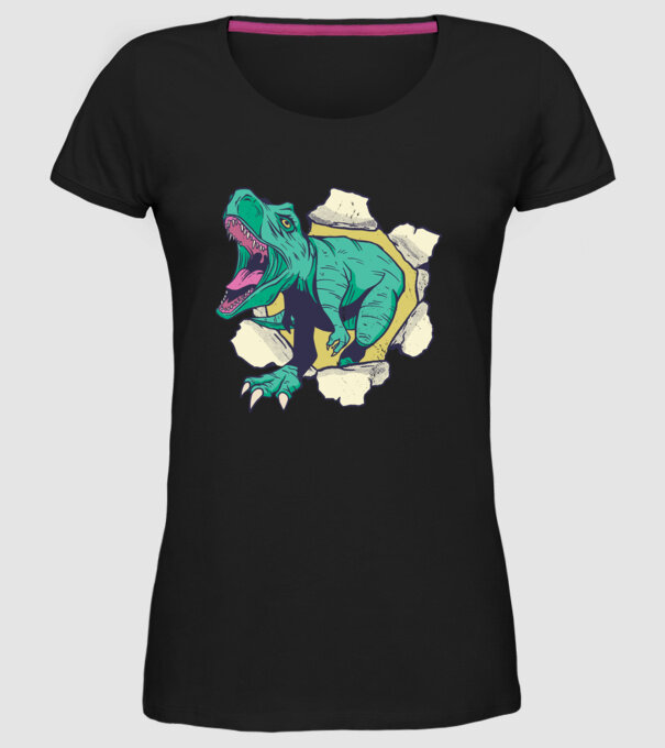 T-rex 3D model negru pe tricou