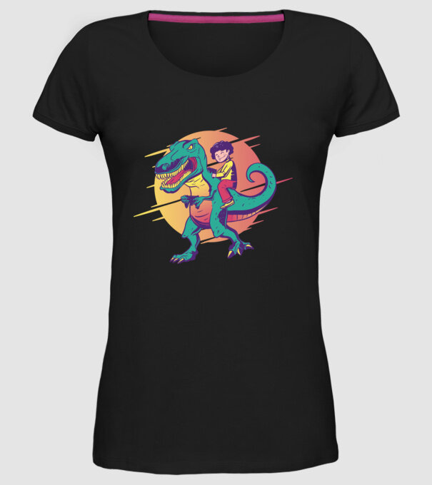 T-rex Gamer dinozaur model negru pe tricou