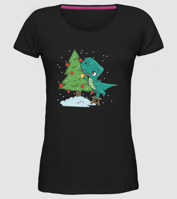 T-rex decorare pom de Crăciun model negru pe tricou