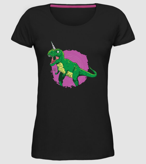 T-rex unicorn model negru pe tricou