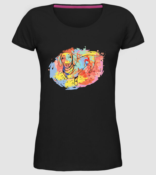 Teckel colorat model negru pe tricou