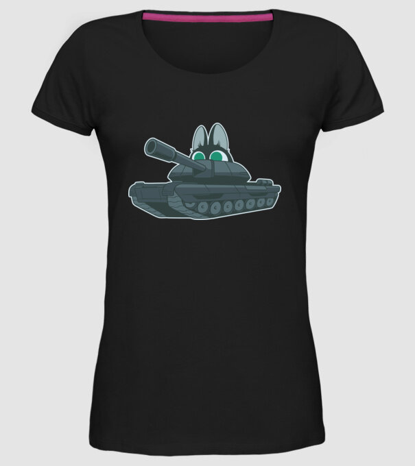 Pisică cu tanc model negru pe tricou