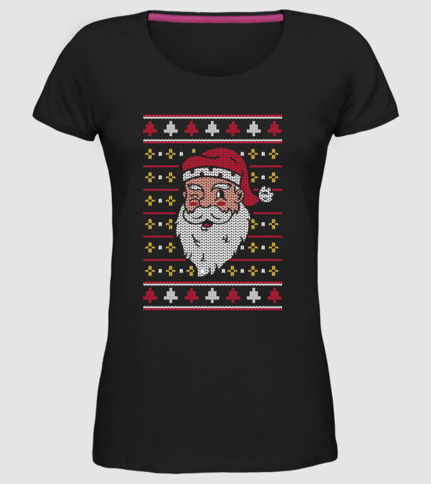 Moș Crăciun pulover urât model negru pe tricou