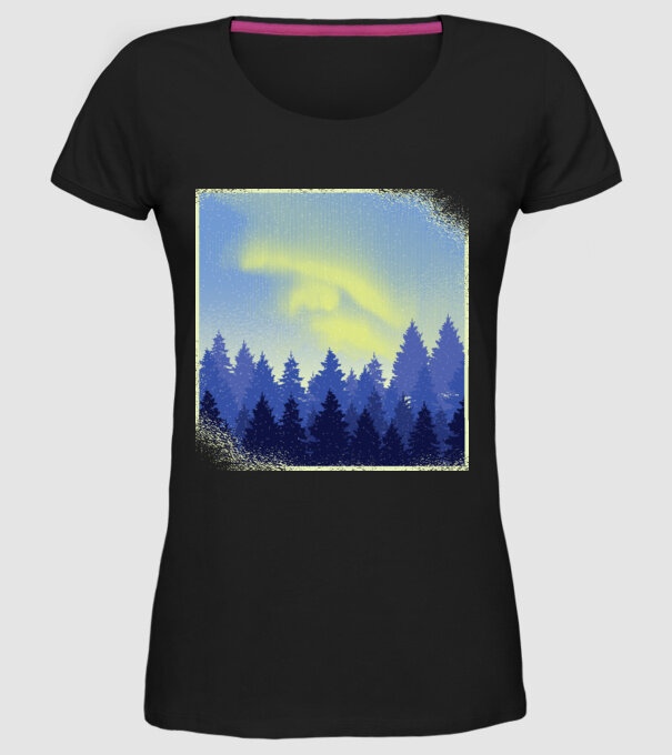 Peisaj de iarnă în pădure model negru pe tricou